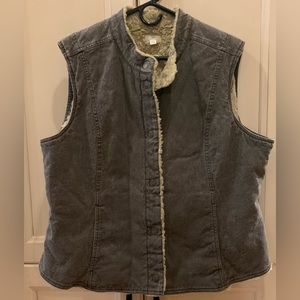 J. Jill Brown Paisley Imprinted Sherpa Lined Button Down Vest Women’s Size XL